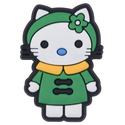 Pin's Hello Kitty robe verte et bandeau fleur pour Crocs, jibbitz kawaii 